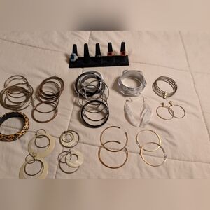 Assorted Earrings, Ring Holder With Rings and Bangle Jewelry Set